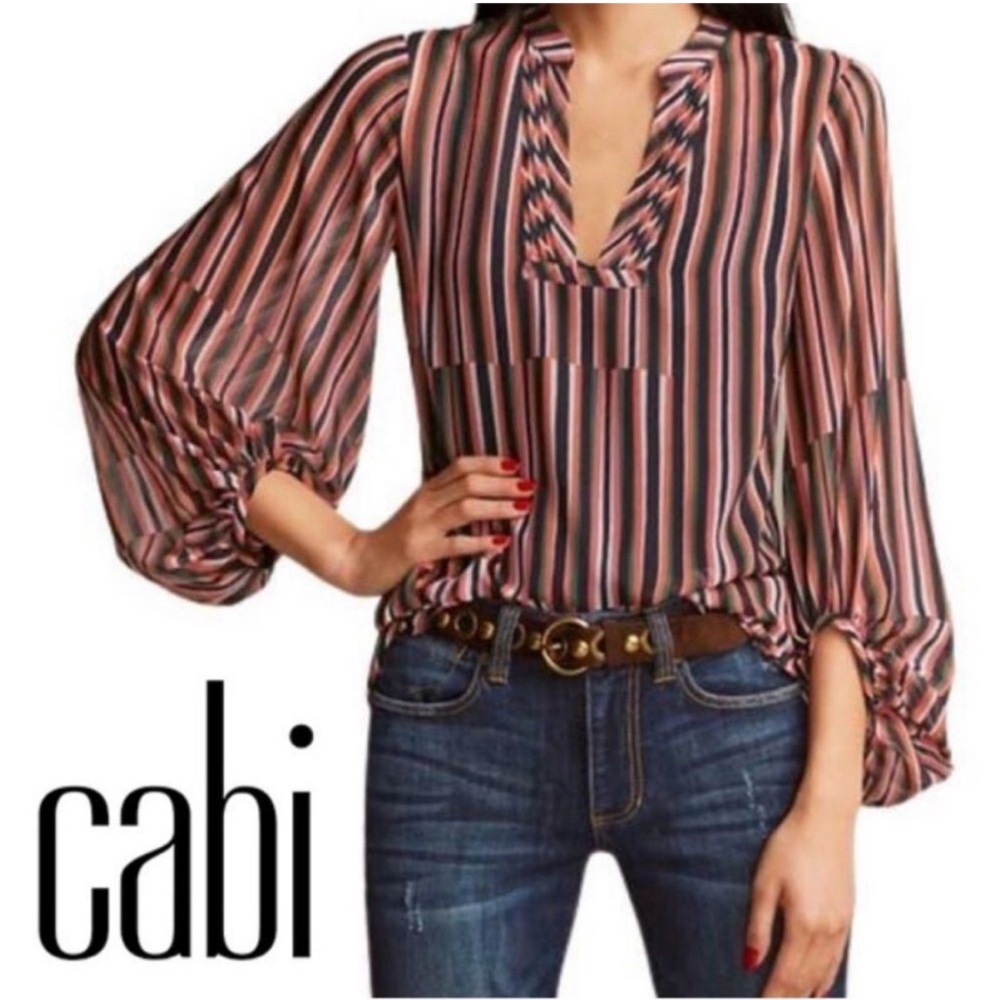 Cabi ultimate striped blouse with balloon sleeves. Size L